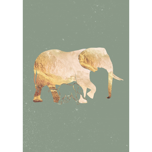Sage Green Gold Elephants 2 MultiColor 21x30 cm