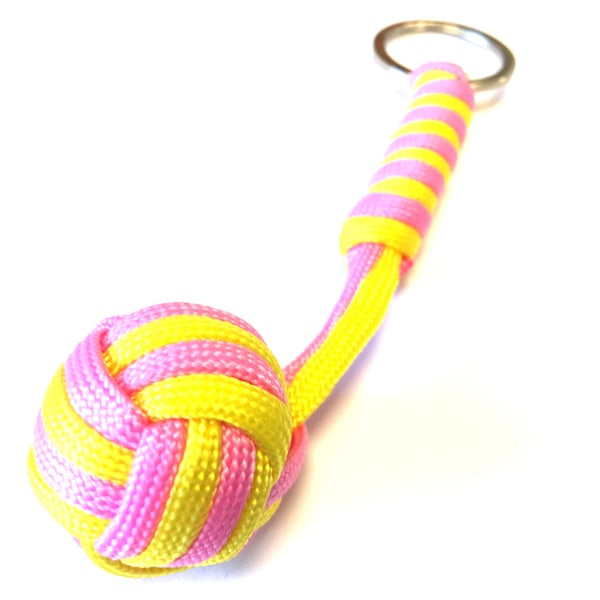 Paracord MonkeyFist / Apnäve -  nyckelring gul rosa Yellow gul rosa