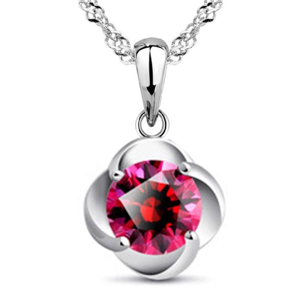 Necklace - silver color with red rhinestone