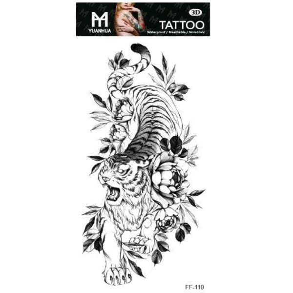 Väliaikainen tatuointi 19 x 9cm - Tiikeri kukissa