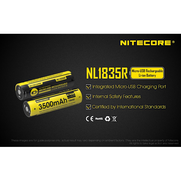 NL1835R - NITECORE Li-io 18650 3500mAh with USB Yellow