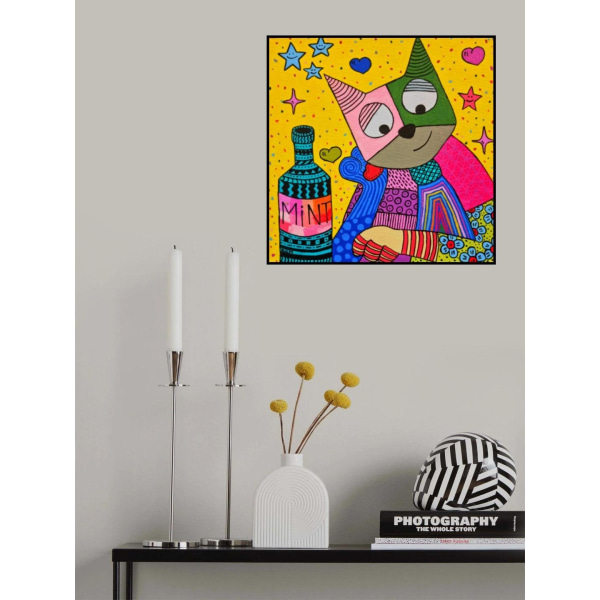 Cat And Bottle Of Mint MultiColor 30x40 cm