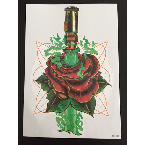 Tillfällig Tatuering 21 x 15cm - lasersvärd genom ros