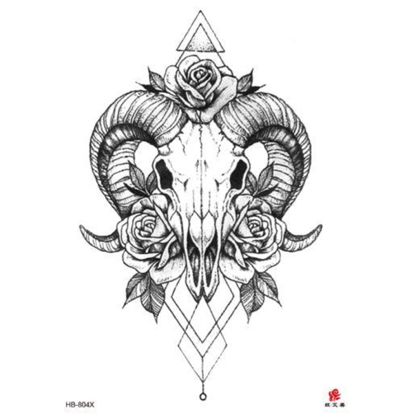 Tillfällig Tatuering 21 x 15cm - Djurskalle