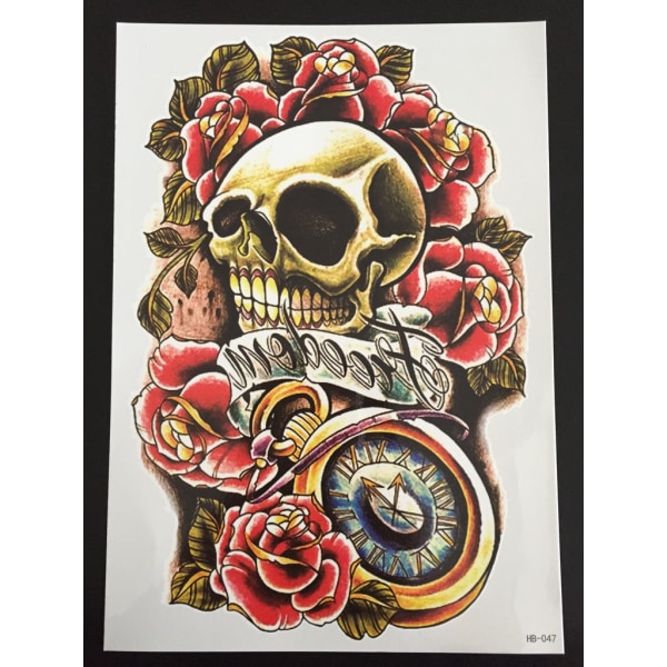 Tillfällig Tatuering 21 x 15cm - Skull & Time