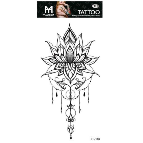 Midlertidig tatovering 19 x 9 cm - Motiv med blomsterblader og juveler