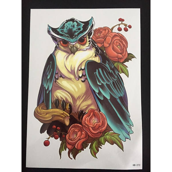 Tillfällig Tatuering 21 x 15cm - uggla - owl