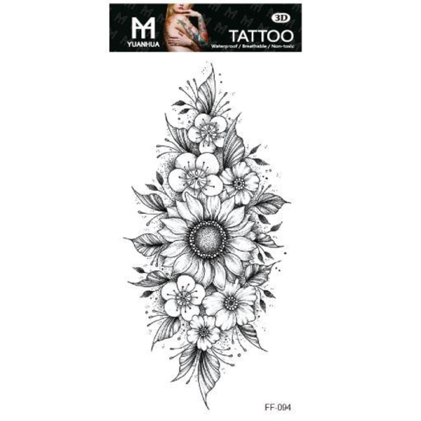 Väliaikainen tatuointi 19 x 9cm - Erilaisia kukkia ryhmässä