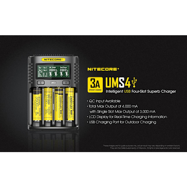 UMS4 - NITECORE Snabb USB Laddare Svart