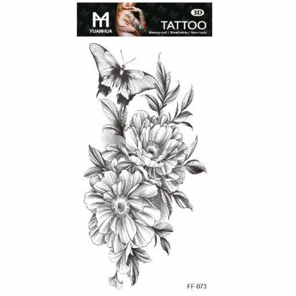 Midlertidig tatovering 19 x 9 cm – Et par blomster m sommerfugl