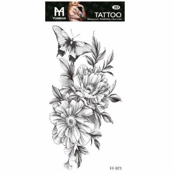 Tillfällig Tatuering 19 x 9cm - Ett par blommor m fjäril
