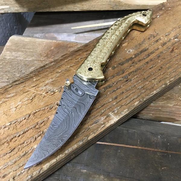 Håndlavet kniv - unik og smuk damscus foldekniv / hu White