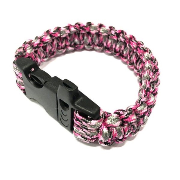 Enkelt Paracord armbånd rosa svart vit