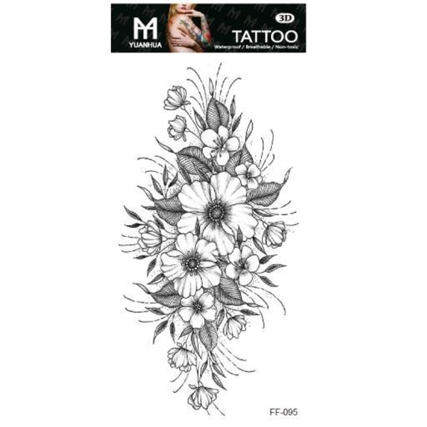Midlertidig tatovering 19 x 9cm - Sort og hvit blomsterrabatt