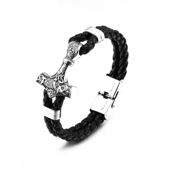 Bracelet - Norse mythology - Leather bracelet with Thor's hammer 22cm