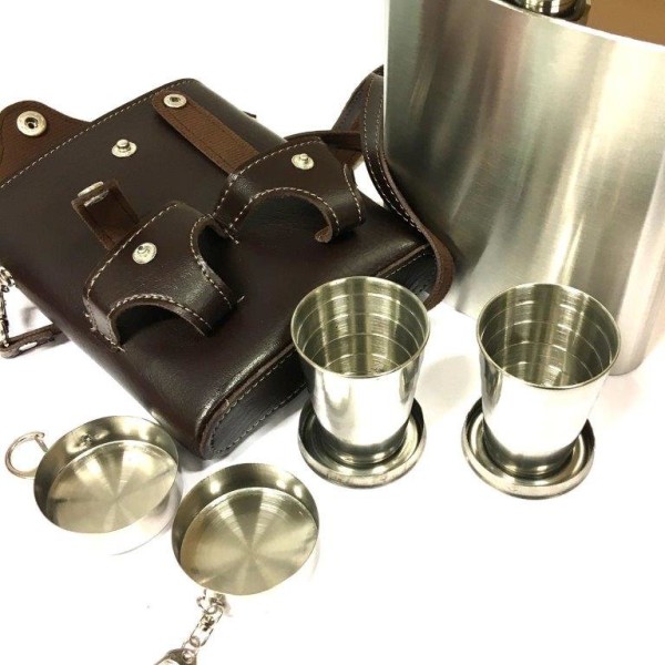 Hip-flask-set - fickplunta - 530 ml / 18 oz - Brown