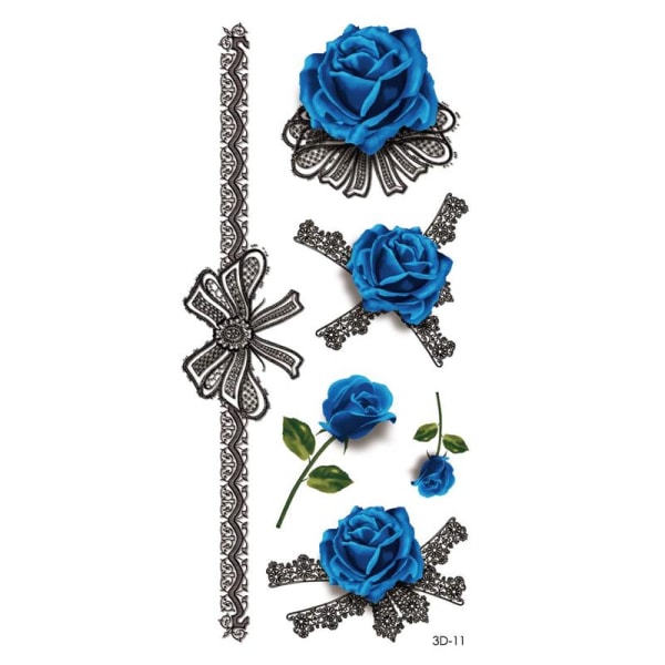 Tillfällig Tatuering 19 x 9cm - Blå rosor