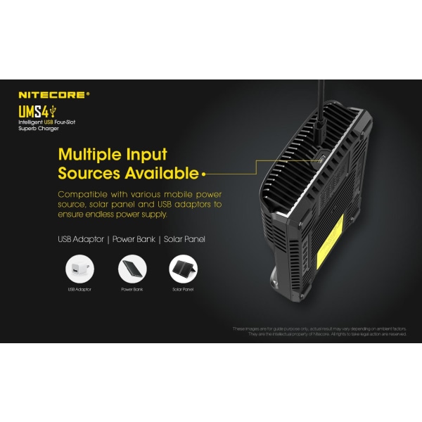 UMS4 - NITECORE USB Hurtigoplader Black