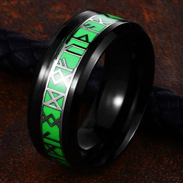 Ring - Nordisk mytologi - Runor svart med grön bakgrund #7