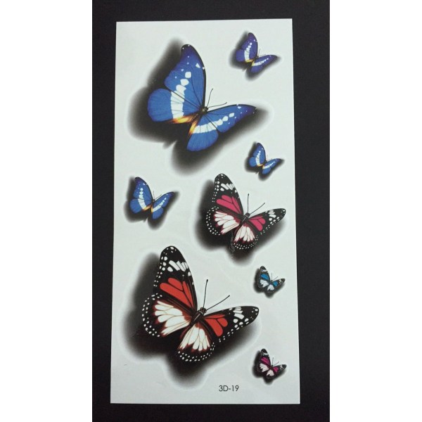 Midlertidig tatovering 19 x 9cm - 3D sommerfugler