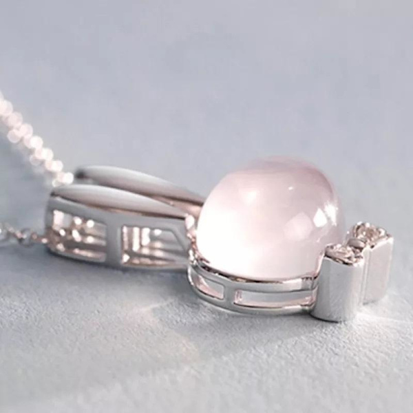 Rabbit necklace - silver color with pink imitation pearl