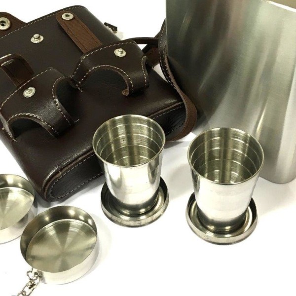 Hip-flask-set - fickplunta - 530 ml / 18 oz - Brown