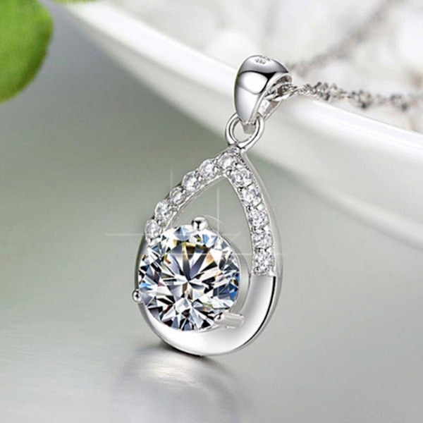 Necklace - silver color with white rhinestone