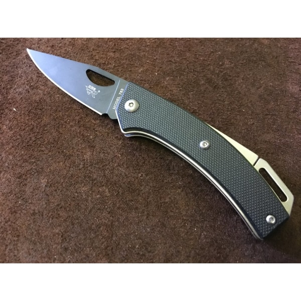 SanRenMu 7083-BUI-GH Fällkniv tumhål backlock jaktkniv kniv