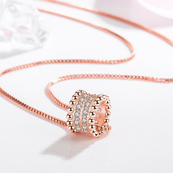 Necklace - rose gold color with white rhinestone