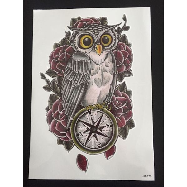Tillfällig Tatuering 21 x 15cm - uggla - owl