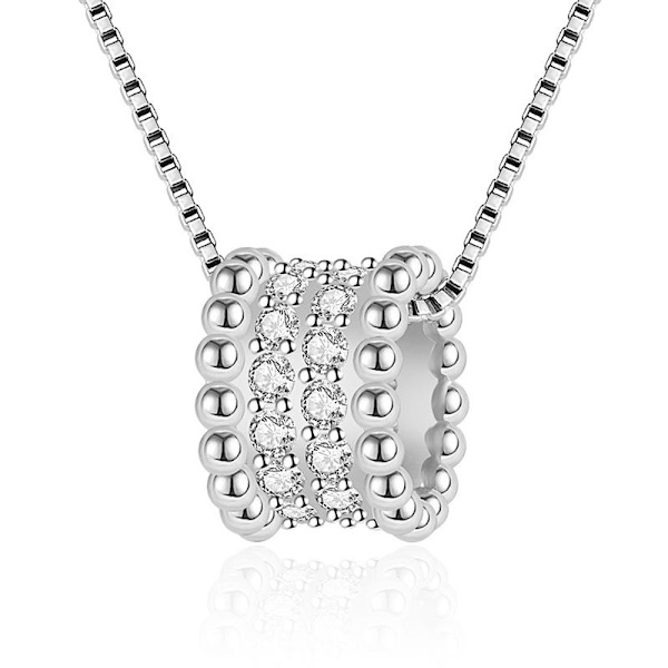 Necklace - silver color with white rhinestone