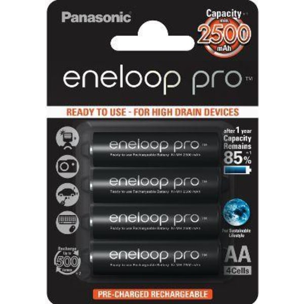 PANASONIC Eneloop Pro BK-3HCDE AA 2500mAh 4 pack Black