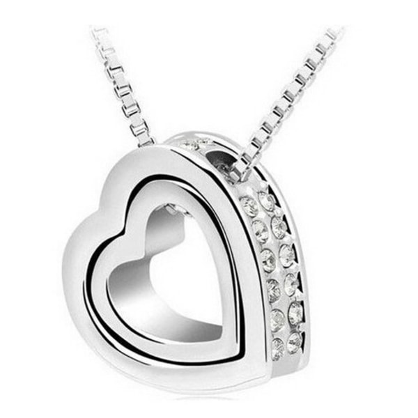Vackert halsband - silver hjärtan med strass