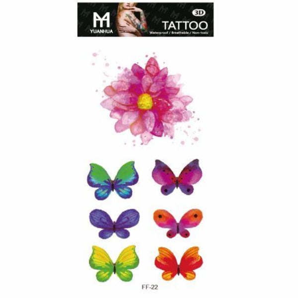 Väliaikainen tatuointi 19 x 9cm - Kukkia ja perhosia