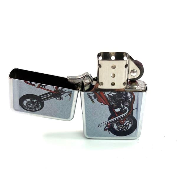 Petrol lighter with motorcycle – red chopper Silver