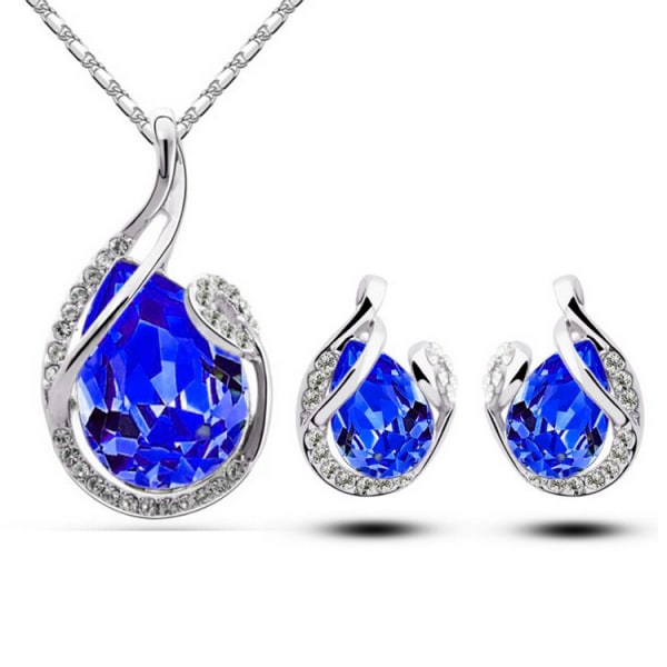 Vakkert sett med matchende øredobber og halskjede - blå steiner