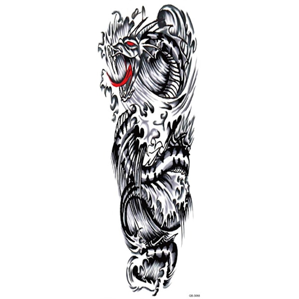 OBS! SE STØRRELSE! Midlertidig tatovering - 46x17 cm drage