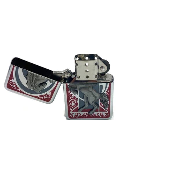 Gentelo petrol lighter – horse in red frame Silver
