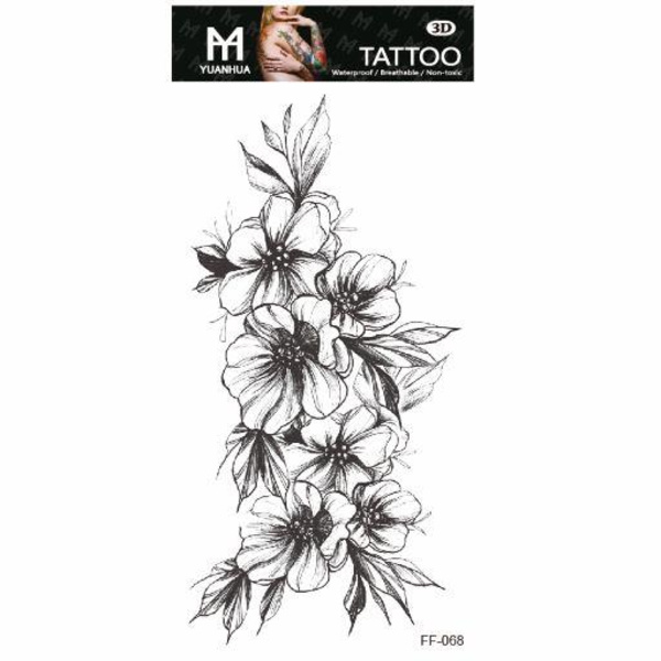 Midlertidig tatovering 19 x 9 cm - 6 stk. malva blomster