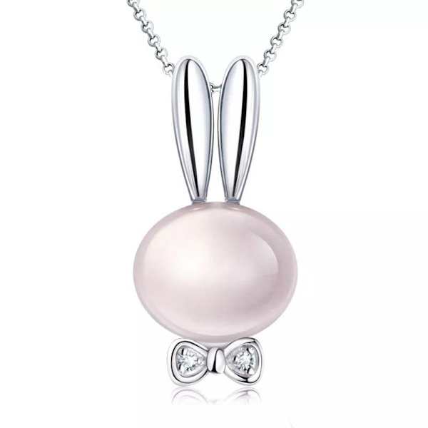 Rabbit necklace - silver color with pink imitation pearl