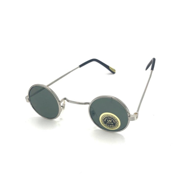 Runde solbriller i sølv med sort linse