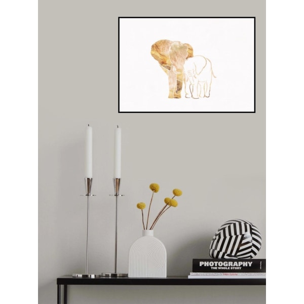 Gold Elephant Line Art Silhouettes 4 MultiColor 50x70 cm