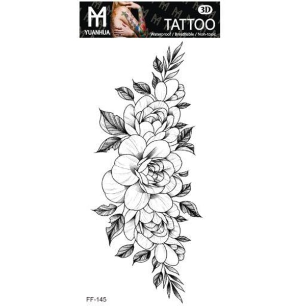 Midlertidig tatovering 19 x 9 cm - Sort og hvid blomsterrabat