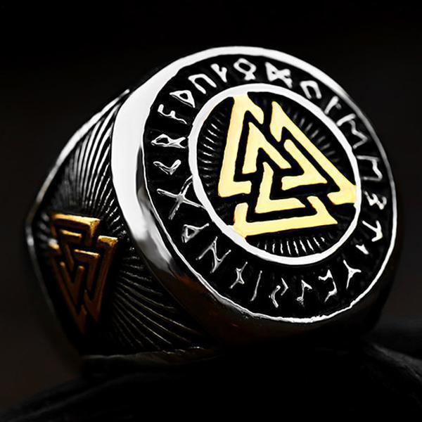 Ring - Nordisk Mytologi - Valknut med runor guld #9