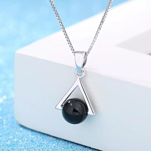Triangle necklace - silver color with black imitation pearl