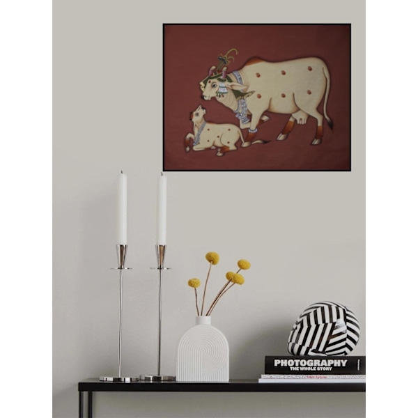 Kamdhenu Cow And Calf Painting MultiColor 30x40 cm