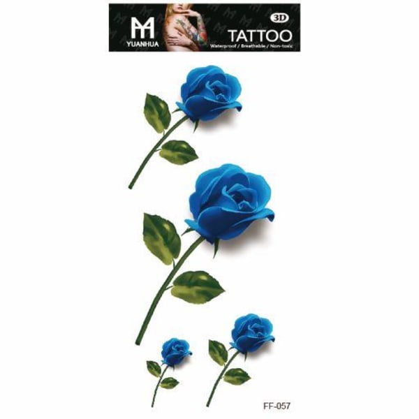 Tillfällig Tatuering 19 x 9cm - Fyra blå rosor