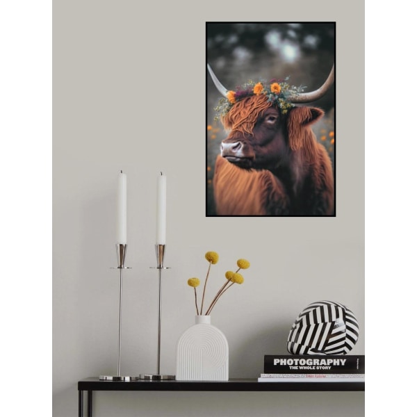 Highland Cow With Flowers MultiColor 50x70 cm