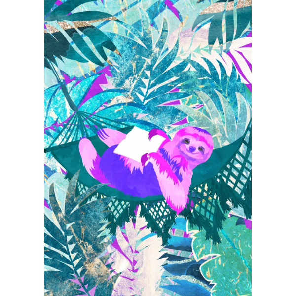 Pink And Green Neon Sloth In Hammock MultiColor 70x100 cm