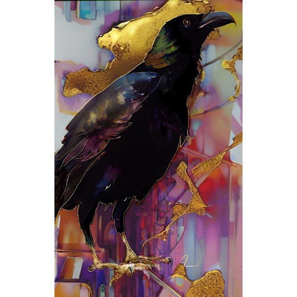 Korppi vaaleanpunaisella ja kullalla MultiColor 21x30 cm